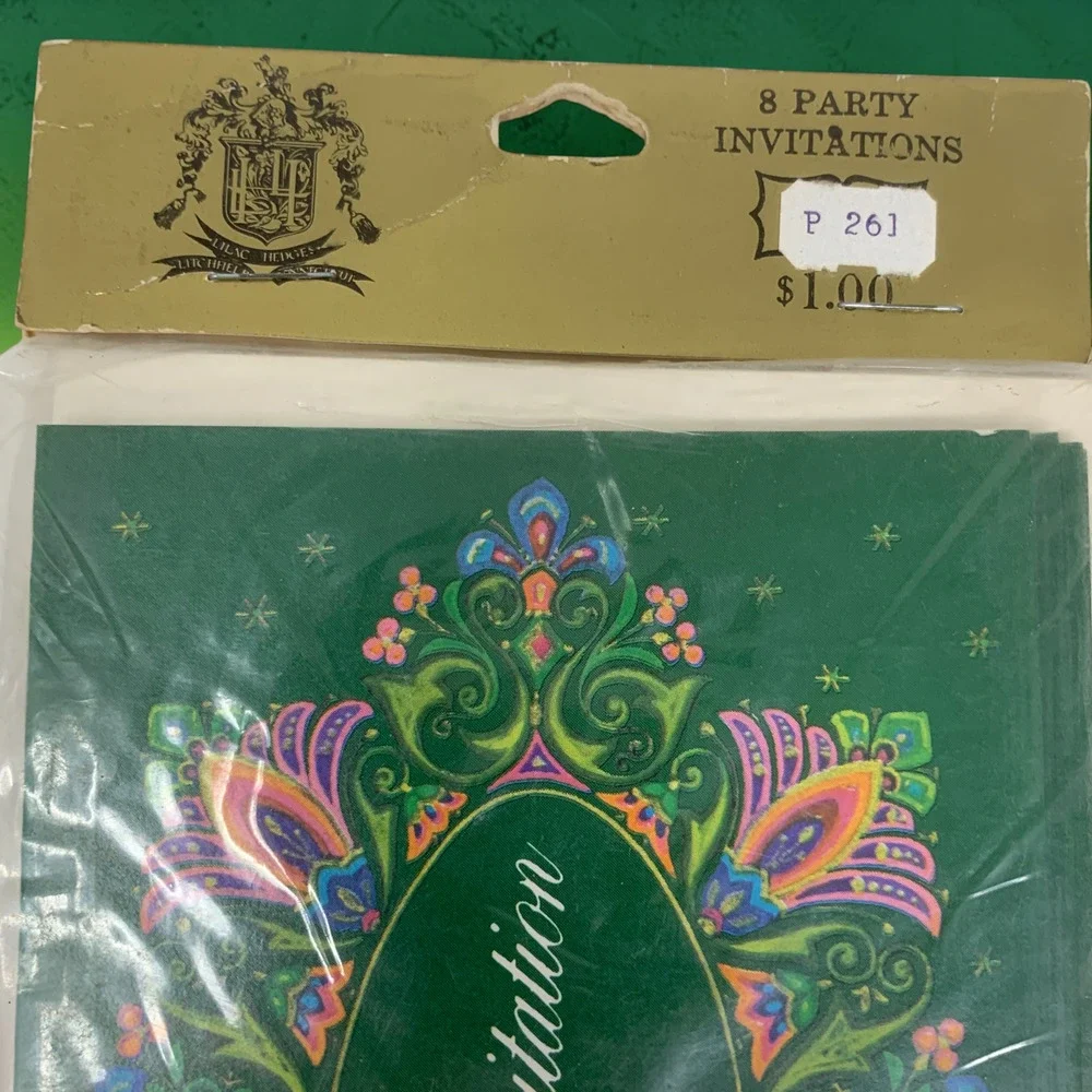 Lot 4 Vintage Lilac Hedges Party Invitations Sealed NOS Preppy Green Stationery